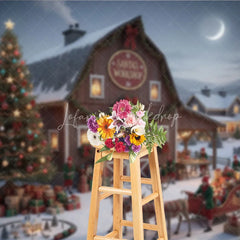 Lofaris Santa Workshop Backdrop Elf Sleigh Reindeer North Pole Photography Background Christmas Barn Holiday Party Decoration