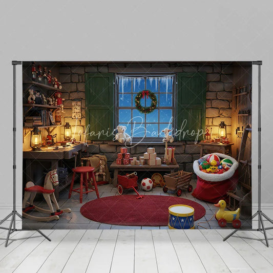 Lofaris Santa Workshop Backdrop Toy Maker Room with Workbench Christmas Window Scene Holiday Photography Props