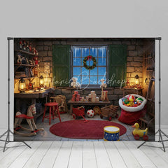 Lofaris Santa Workshop Backdrop Toy Maker Room with Workbench Christmas Window Scene Holiday Photography Props