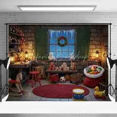 Lofaris Santa Workshop Backdrop Toy Maker Room with Workbench Christmas Window Scene Holiday Photography Props