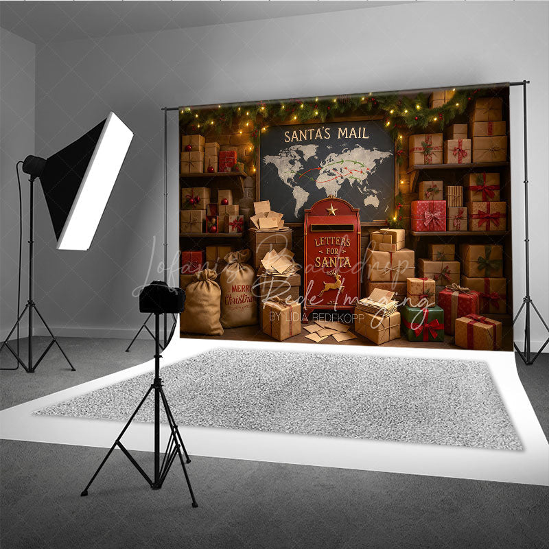Lofaris Santa’s Mailroom Photo Booth Backdrop Letters to Santa Workshop North Pole Christmas Mini Session Background