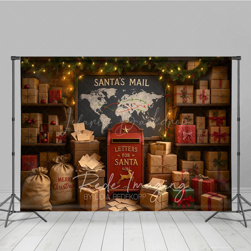 Lofaris Santa’s Mailroom Photo Booth Backdrop Letters to Santa Workshop North Pole Christmas Mini Session Background