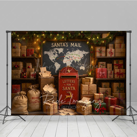 Lofaris Santa’s Mailroom Photo Booth Backdrop Letters to Santa Workshop North Pole Christmas Mini Session Background