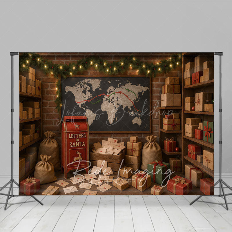 Lofaris Santa’s Mailroom Photography Backdrop Letters to Santa Workshop North Pole Christmas Mini Session Background
