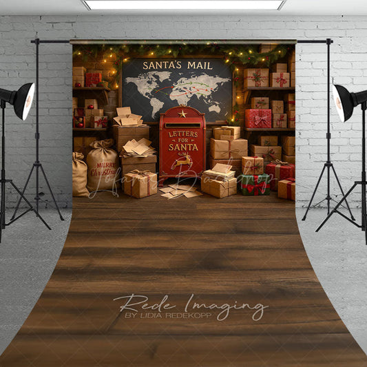 Lofaris Santa’s Mailroom Sweep Backdrop Letters to Santa Workshop North Pole Christmas Mini Session Floor Drop