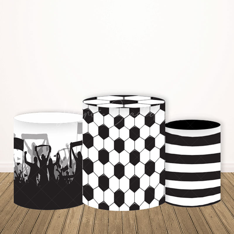 Lofaris Santos FC Inspired Round Backdrop Kit Brazilian Football Club Logo Black and White Soccer Party Decor