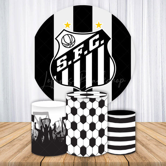 Lofaris Santos FC Inspired Round Backdrop Kit Brazilian Football Club Logo Black and White Soccer Party Decor