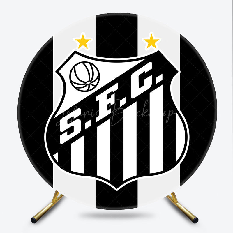 Lofaris Santos FC Inspired Round Backdrop Kit Brazilian Football Club Logo Black and White Soccer Party Decor