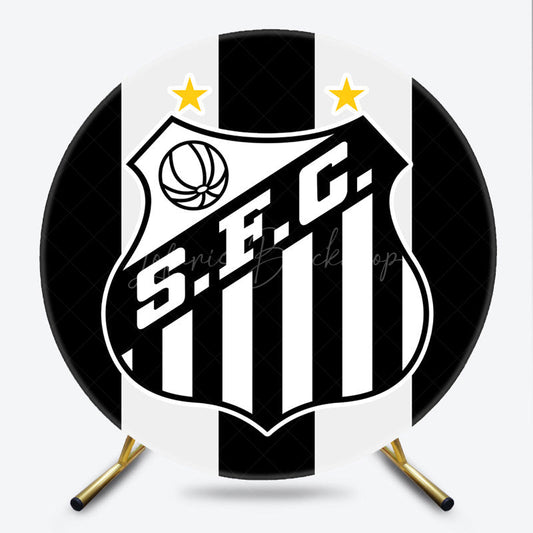 Lofaris Santos FC Inspired Round Backdrop Kit Brazilian Football Club Logo Black and White Soccer Party Decor