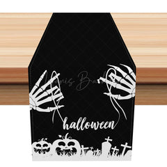 Lofaris Scary Cemetery Halloween Table Runner Black and White with Tombstones Haunted Graveyard Full Moon Decor