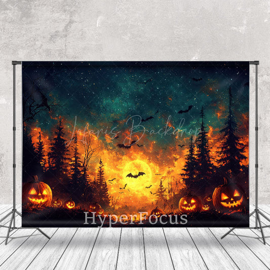 Lofaris Scary Flame Light Moon Night Bats Halloween Backdrop