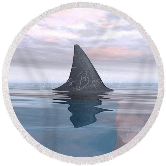 Lofaris Scary Shark Fins Summer Vibe Style Round Beach Towel
