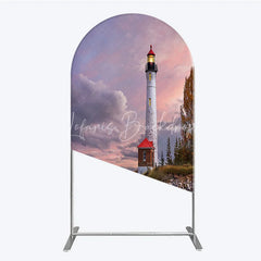 Lofaris Scenic Lighthouse and Coastal Sunset Round Top Arch Backdrop Dramatic Sky Photography Prop for Studio