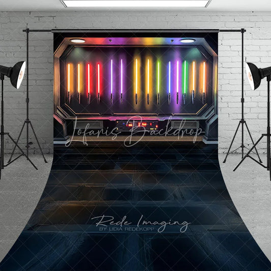 Lofaris Sci-Fi Glowing Laser Swords Armory Backdrop Space Spaceship Interior Photography Background for Boy Portrait
