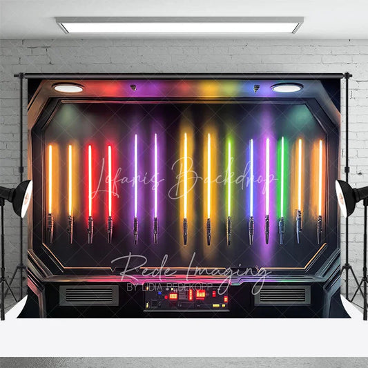 Lofaris Sci-fi Lightsaber Collection Backdrop Neon Rainbow Laser Sword Galaxay Space Theme Futuristic Studio Background