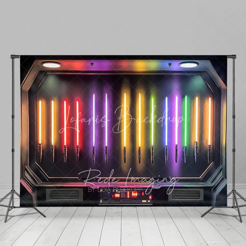 Lofaris Sci-fi Lightsaber Collection Backdrop Neon Rainbow Laser Sword Galaxay Space Theme Futuristic Studio Background