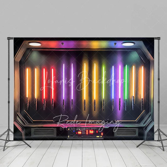 Lofaris Sci-fi Lightsaber Collection Backdrop Neon Rainbow Laser Sword Galaxay Space Theme Futuristic Studio Background