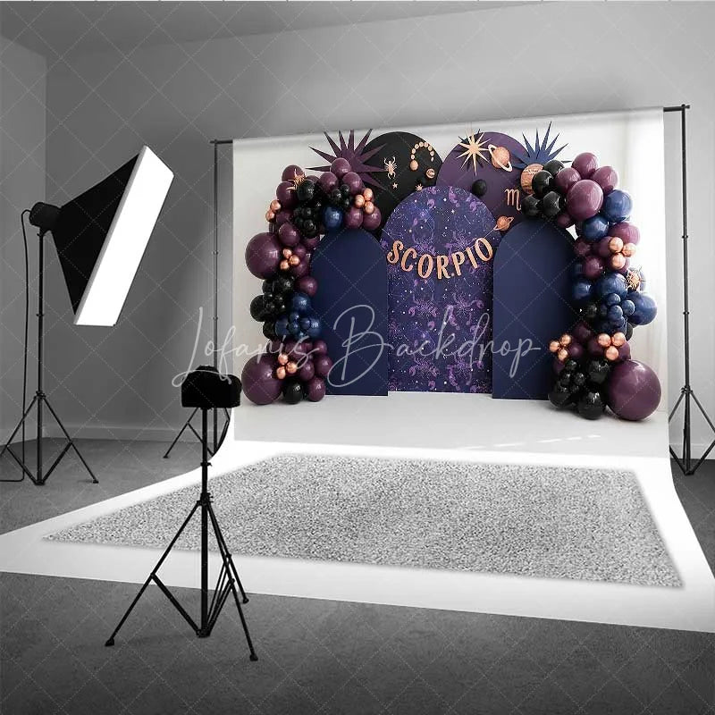 Lofaris Scorpio Zodiac Photography Backdrop Dark Purple and Black Birthday Party Background
