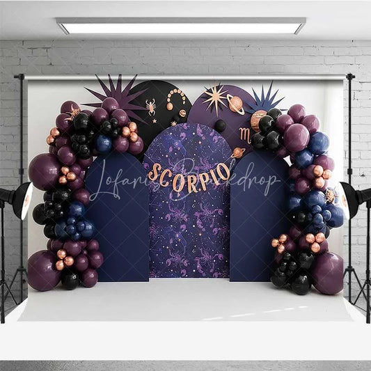 Lofaris Scorpio Zodiac Photography Backdrop Dark Purple and Black Birthday Party Background
