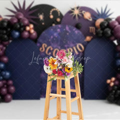 Lofaris Scorpio Zodiac Photography Backdrop Dark Purple and Black Birthday Party Background