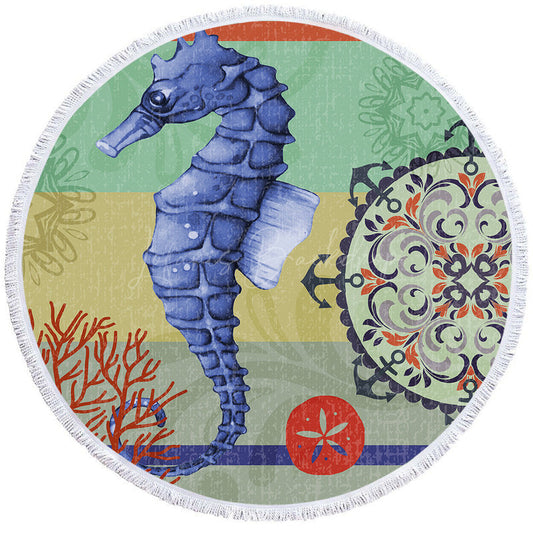 Lofaris Seahorse Anchor Mysterious Vibe Round Beach Towel