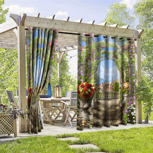Lofaris Seaside Garden Waterproof Printed Outdoor Curtains
