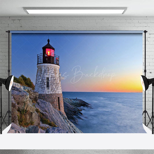 Lofaris Seaside Lighthouse Sunset Scenery Photo Backdrop