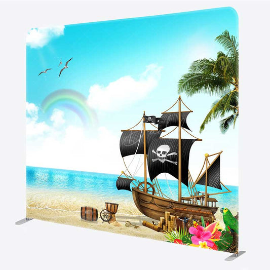 Lofaris Seaside Rainbow Pirate Ship Square Tension Backdrop