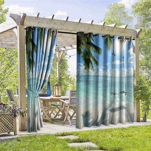 Lofaris Seaside Swing Waterproof Printed Outdoor Curtains