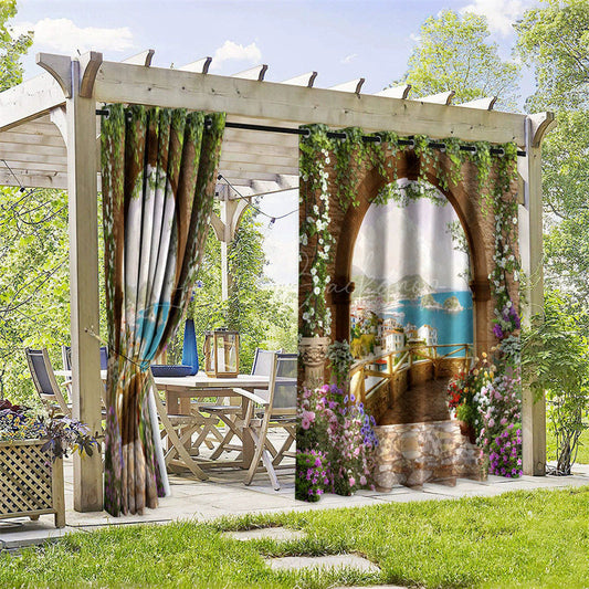 Lofaris Seaside Town Waterproof Printed Outdoor Curtains