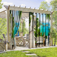 Lofaris Seaside Villa Waterproof Printed Outdoor Curtains