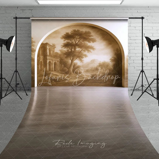 Lofaris Sepia Tone Archway Sweep Backdrop featuring Ancient Building and Tree Old Master Style Photography Prop