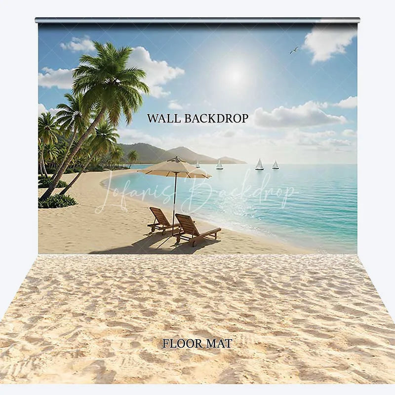 Lofaris Serene Tropical Beach Ocean Palm Trees Combo Set Backdrop Sunny Summer Vacation Photography Decor for Studio