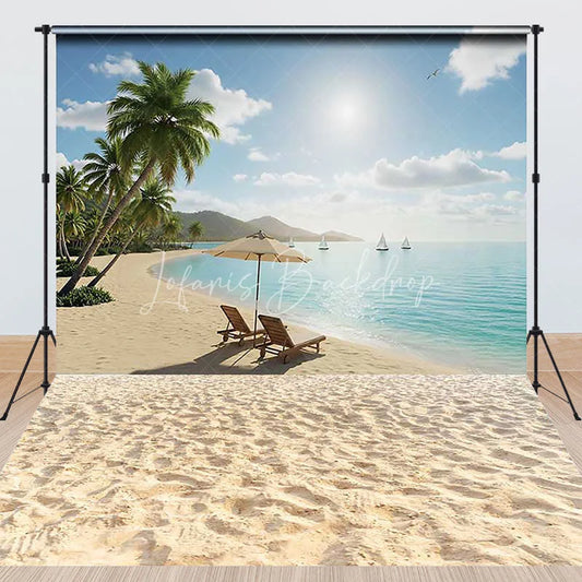 Lofaris Serene Tropical Beach Ocean Palm Trees Combo Set Backdrop Sunny Summer Vacation Photography Decor for Studio