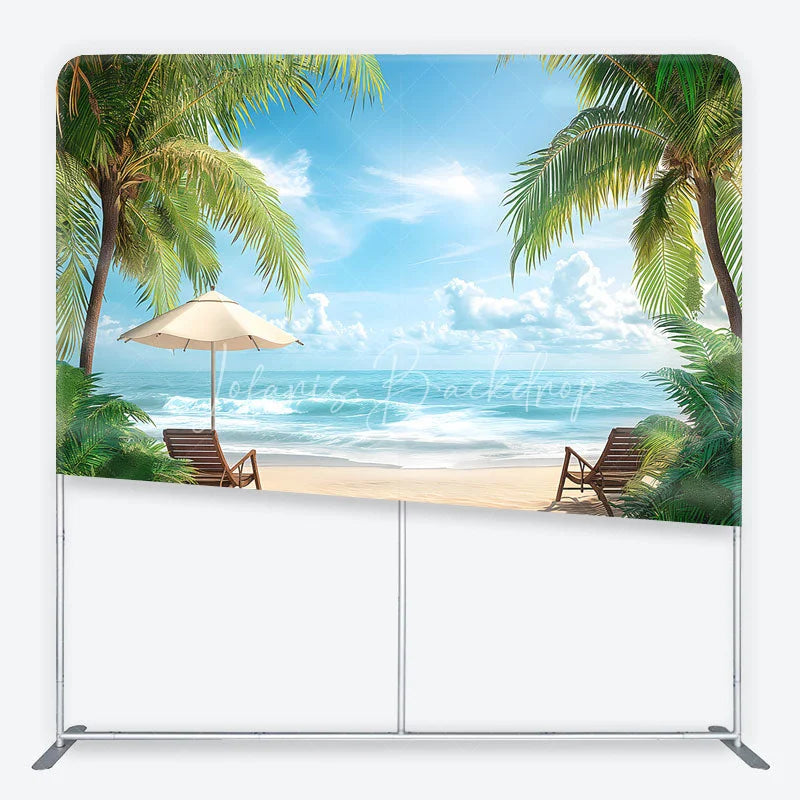 Lofaris Serene Tropical Beach with Palm Trees and Ocean Waves Square Double-Sided Backdrop Perfect for Summer Vacation