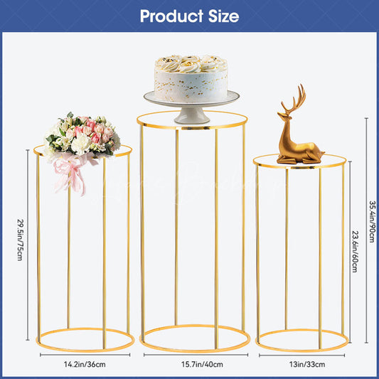Lofaris Set of 3 Gold Metal Cake Display Cylinder Stand