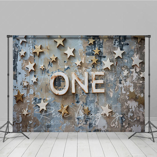 Lofaris Shabby Blue Wall First Birthday Cake Smash Backdrop