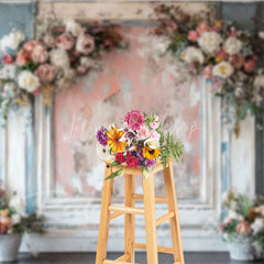 Lofaris Shabby Chic Floral Retro Wall Backdrop Distressed Wood and Pink Frame Photography Background