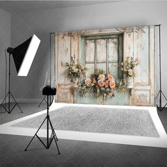 Lofaris Shabby Chic Window and Rose Photography Backdrop Rustic French Country Floral Photo Background