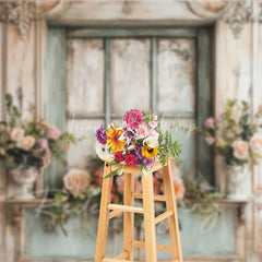 Lofaris Shabby Chic Window and Rose Photography Backdrop Rustic French Country Floral Photo Background