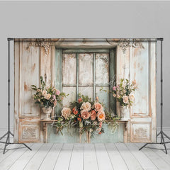 Lofaris Shabby Chic Window and Rose Photography Backdrop Rustic French Country Floral Photo Background