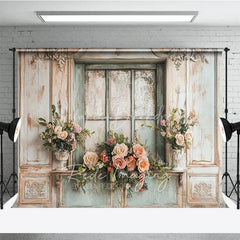 Lofaris Shabby Chic Window and Rose Photography Backdrop Rustic French Country Floral Photo Background