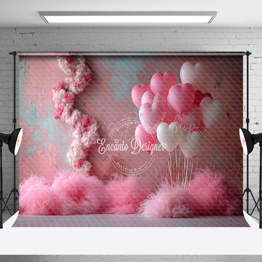 Lofaris Shabby Pink Wall Boho Feather Balloons Backdrop