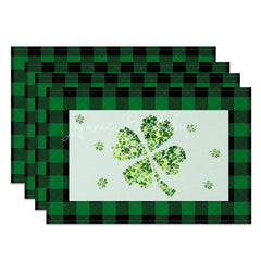 Lofaris Shamrock Collage Plaid Set of 4 Placemats St. Patricks Day Green Buffalo Check Table Mats