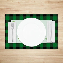 Lofaris Shamrock Collage Plaid Set of 4 Placemats St. Patricks Day Green Buffalo Check Table Mats