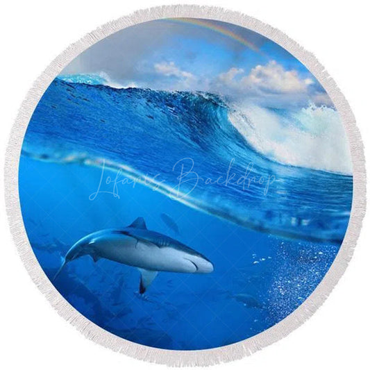 Lofaris Sharks In The Sea Simple Pattern Round Beach Towel