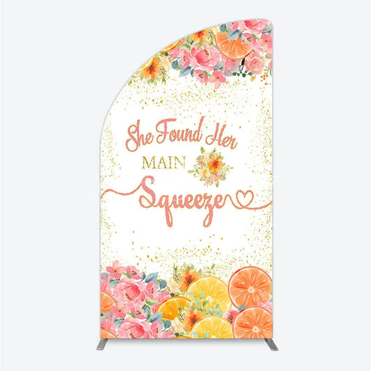 Lofaris She Found Her Main Squeezer Half Moon Arch Backdrop Pink Floral Citrus Bridal Shower Engagement Party Decor