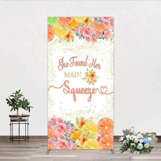 Lofaris She Found Her Main Squeezer Quote Rectangle Arch Backdrop Citrus Floral Bridal Shower Engagement Party