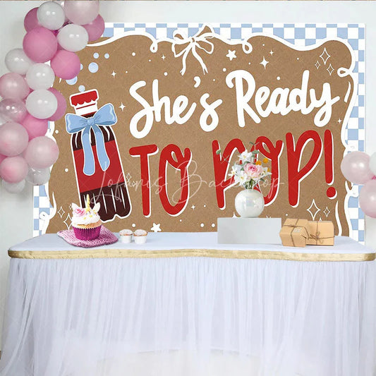 Lofaris She is Ready to Pop Baby Shower Backdrop Blue Checkered Soda Theme Party Decoration