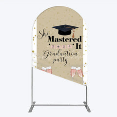 Lofaris She Mastered It 2026 Graduation Arch Backdrop Gold Star and Champagne Party Cover
